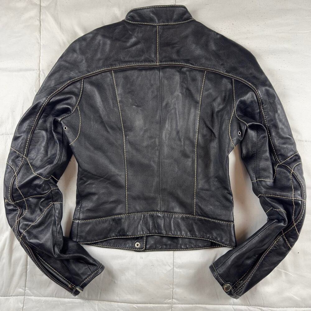 Bebe Y2K Black Leather Moto Jacket Contrast Stitch Biker - Picture 5 of 7